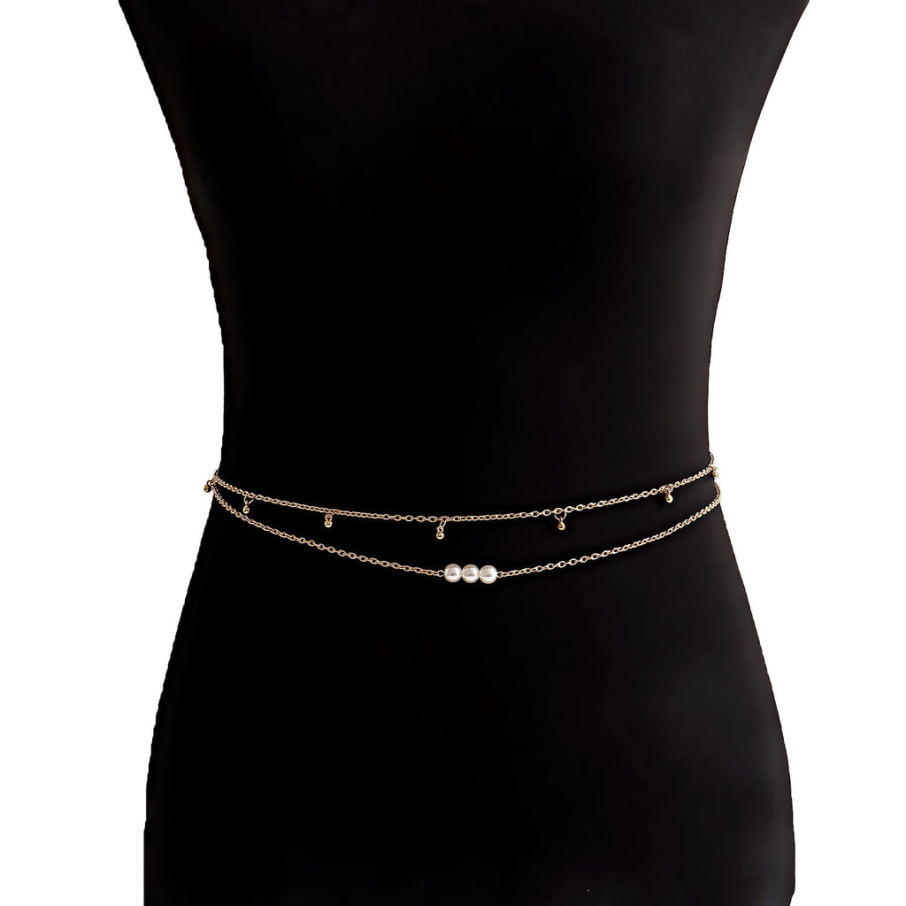 Vintage Double Layer Pearl Bead Chain Belly Chain