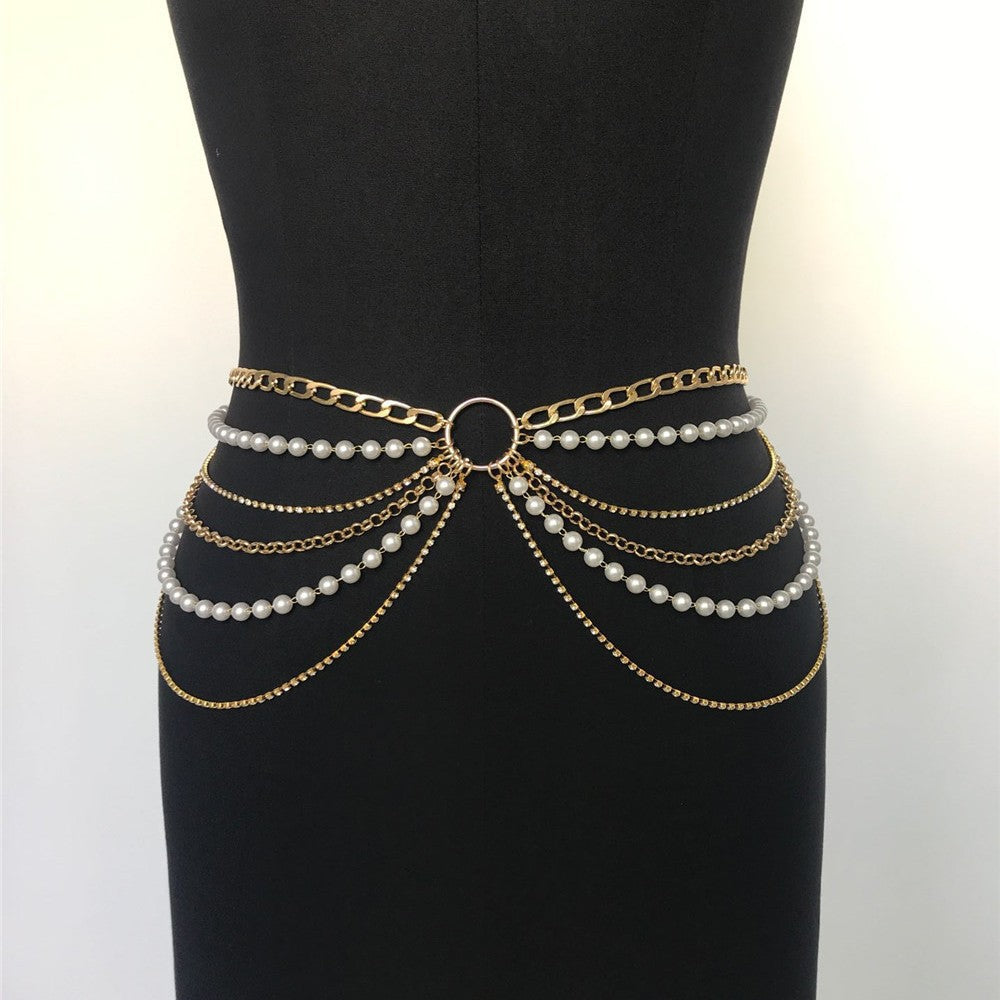 Layered Imitation Pearl Body Chains