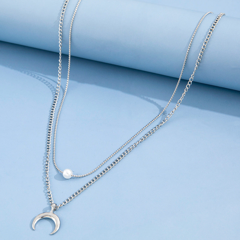 Multi Layer Clavicle Chain Necklace Horn Pendant