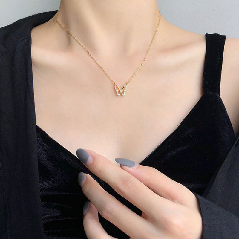 Crystal Butterfly Pendant Choker Necklaces