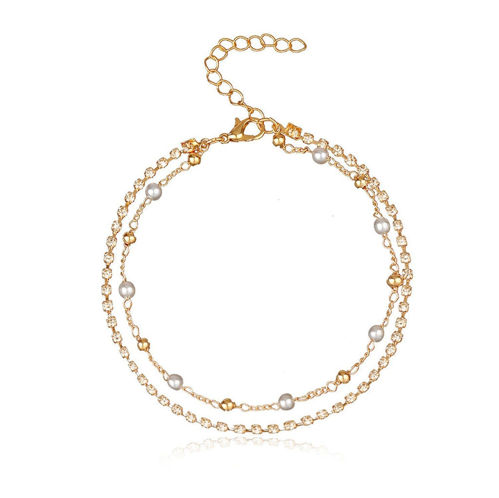 Bohemian Fancy Double Chain Tassel Crystal Anklet Jewelry