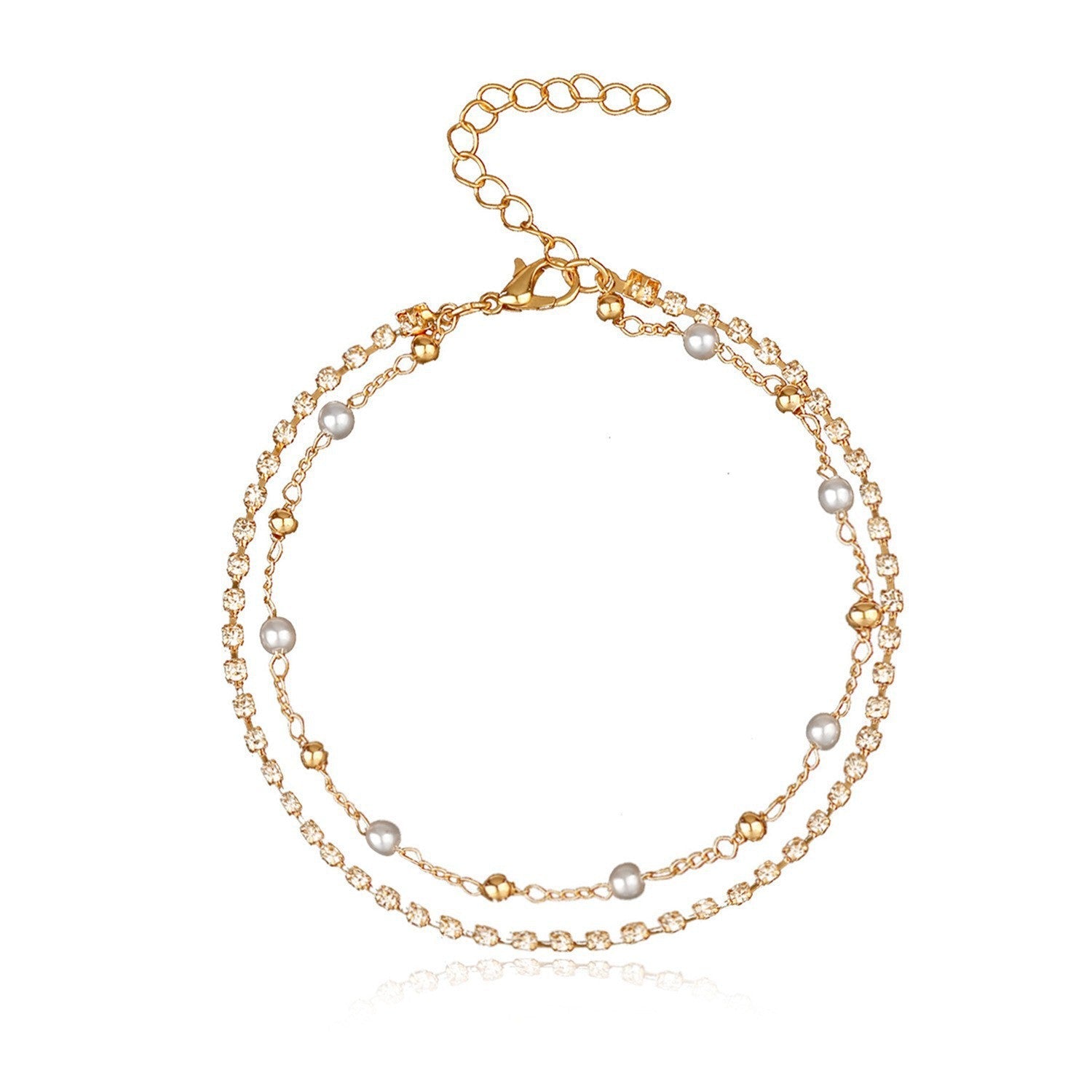 Bohemian Fancy Double Chain Tassel Crystal Anklet Jewelry