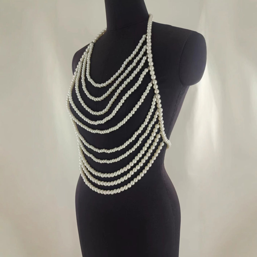 Multi-tassel Pearl Chest Body Chain Sexy Bikinis Waist Chain