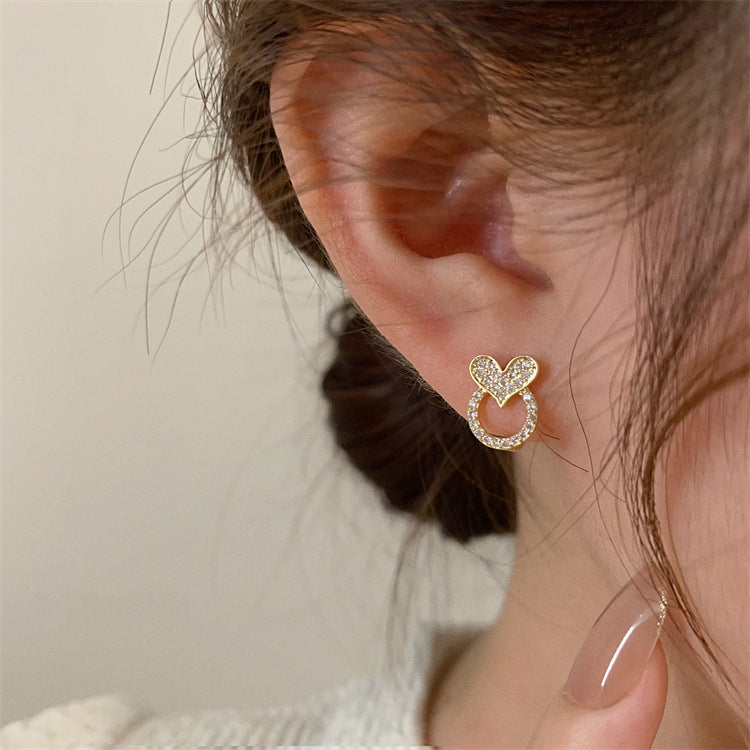 Rhinestone Heart Tiny Stud Earrings