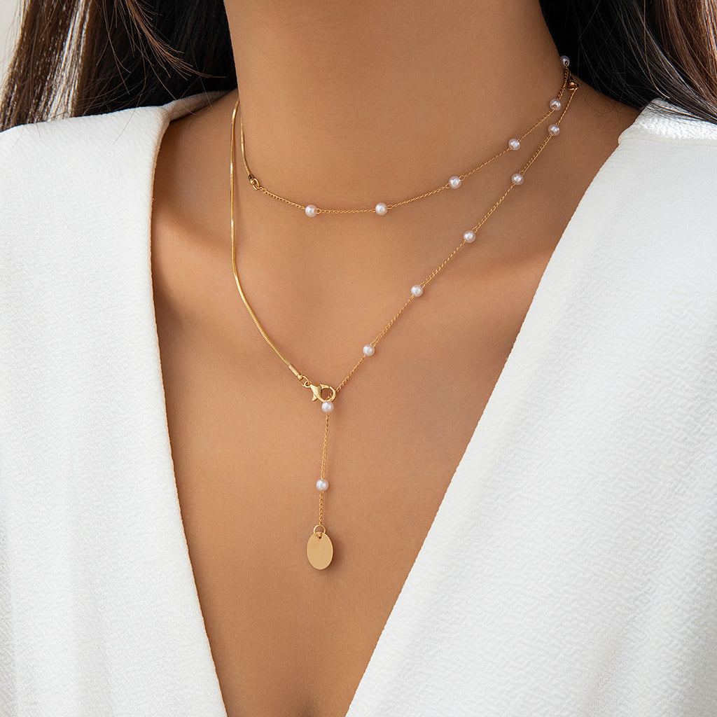 Double Layer Long Chain Pearl Necklace