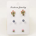Flower cactus stud earrings set