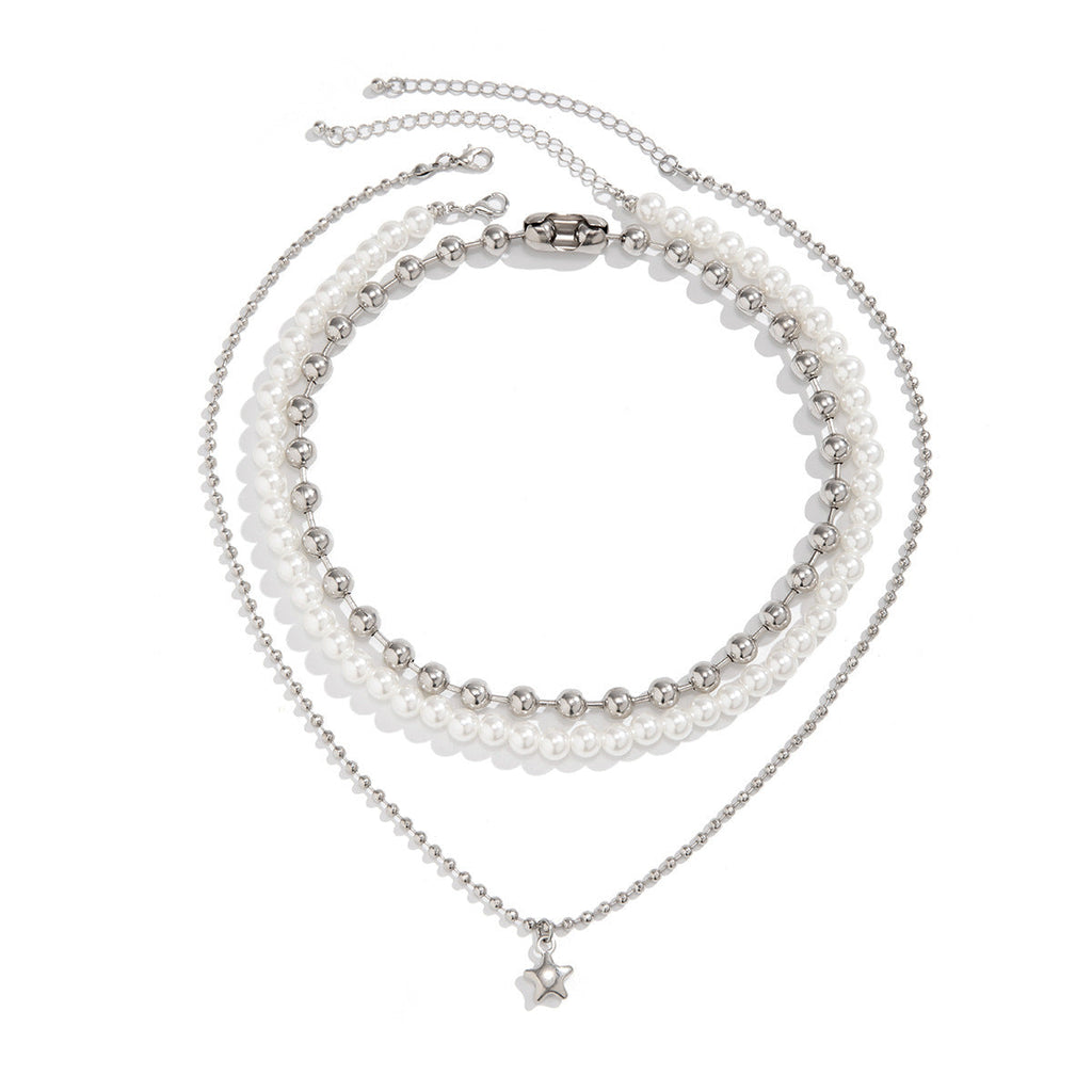 Punk Sweet Cool Multi-layer Pearl Beaded Necklace Star Pendant