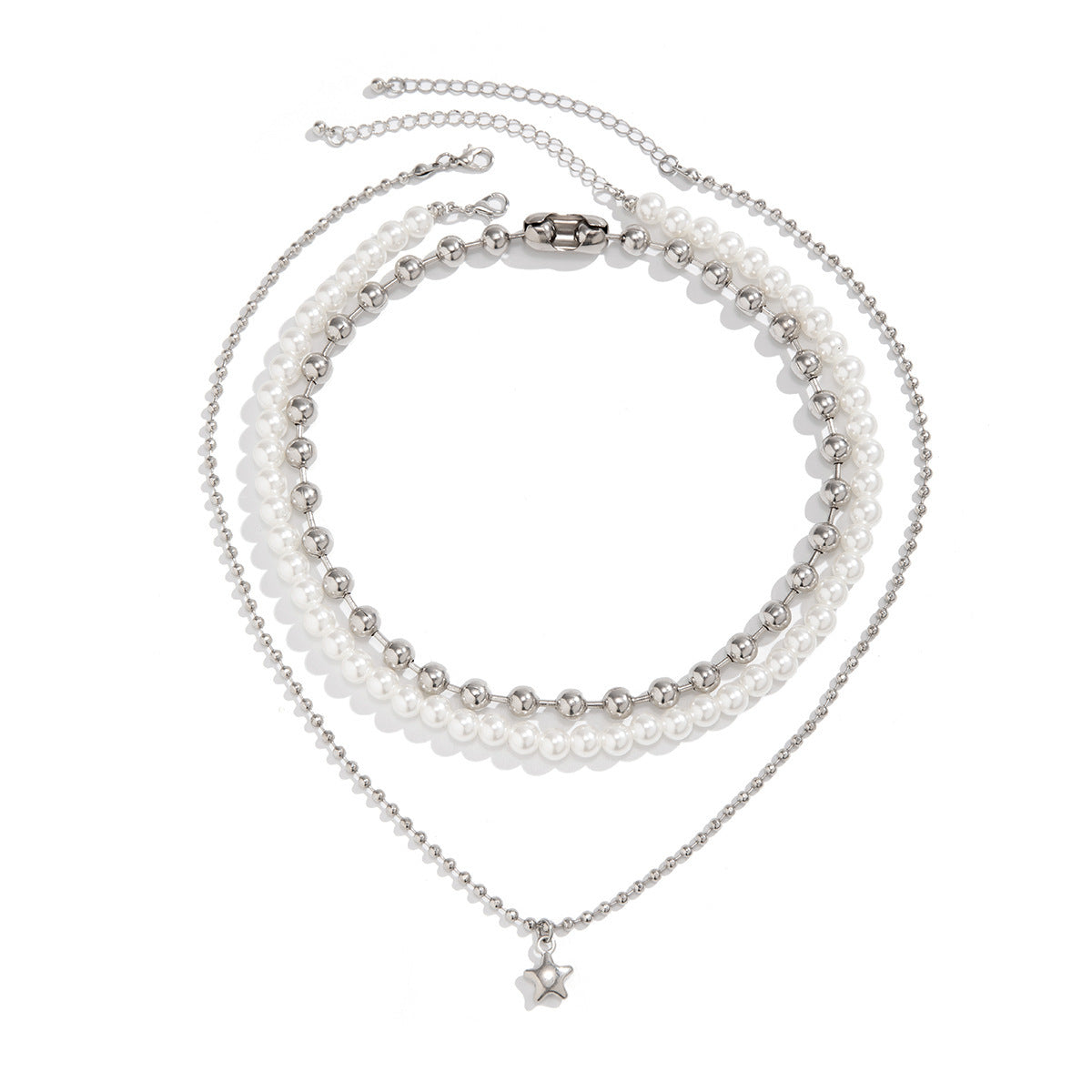 Punk Sweet Cool Multi-layer Pearl Beaded Necklace Star Pendant