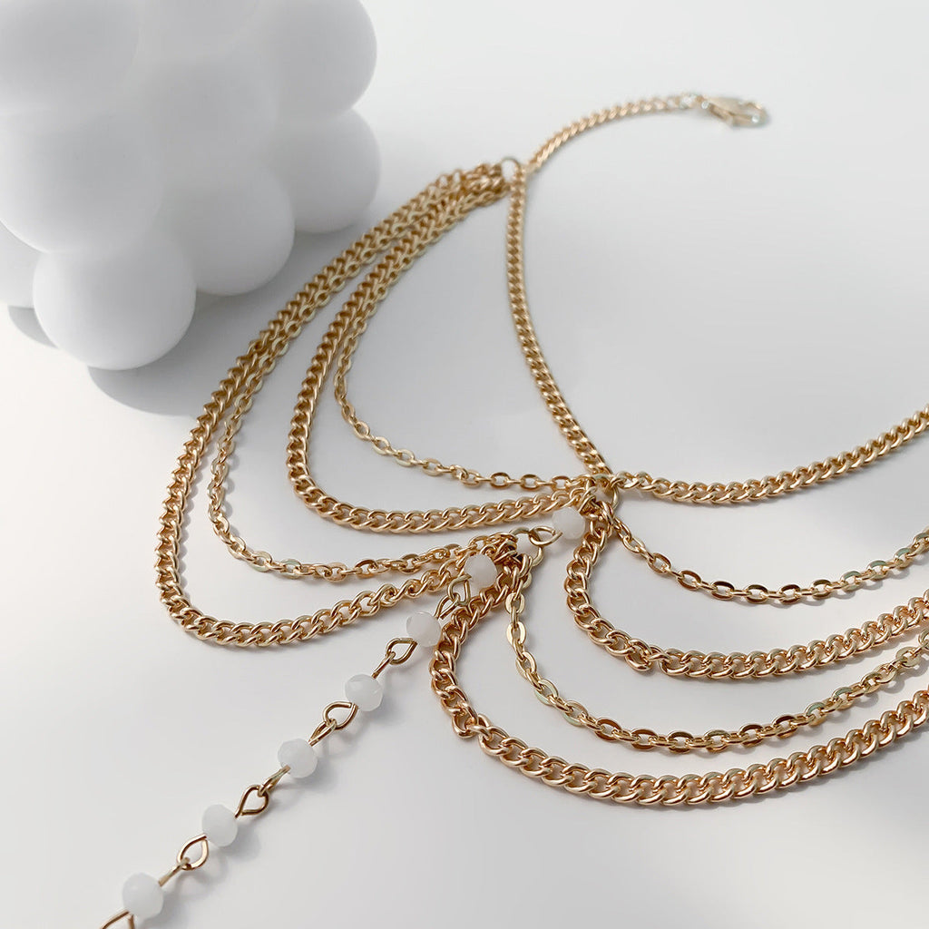 Shiny Beach Crystal Tassel Chain Anklet Multilayer Metal Anklet Jewelry