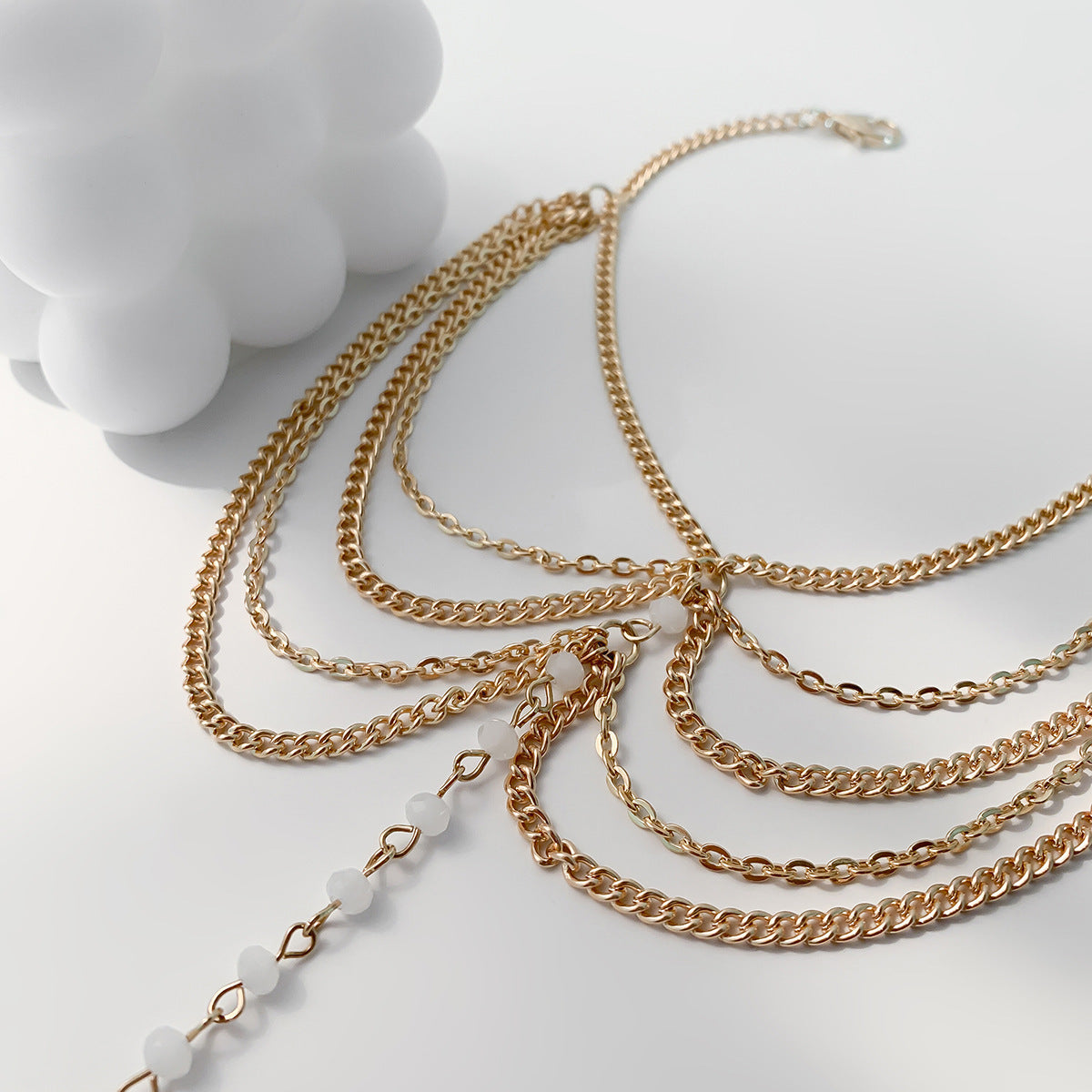 Shiny Beach Crystal Tassel Chain Anklet Multilayer Metal Anklet Jewelry
