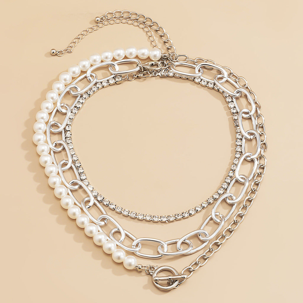 Round Bead Chain Retro Baroque Imitation Pearl Geometric Necklace