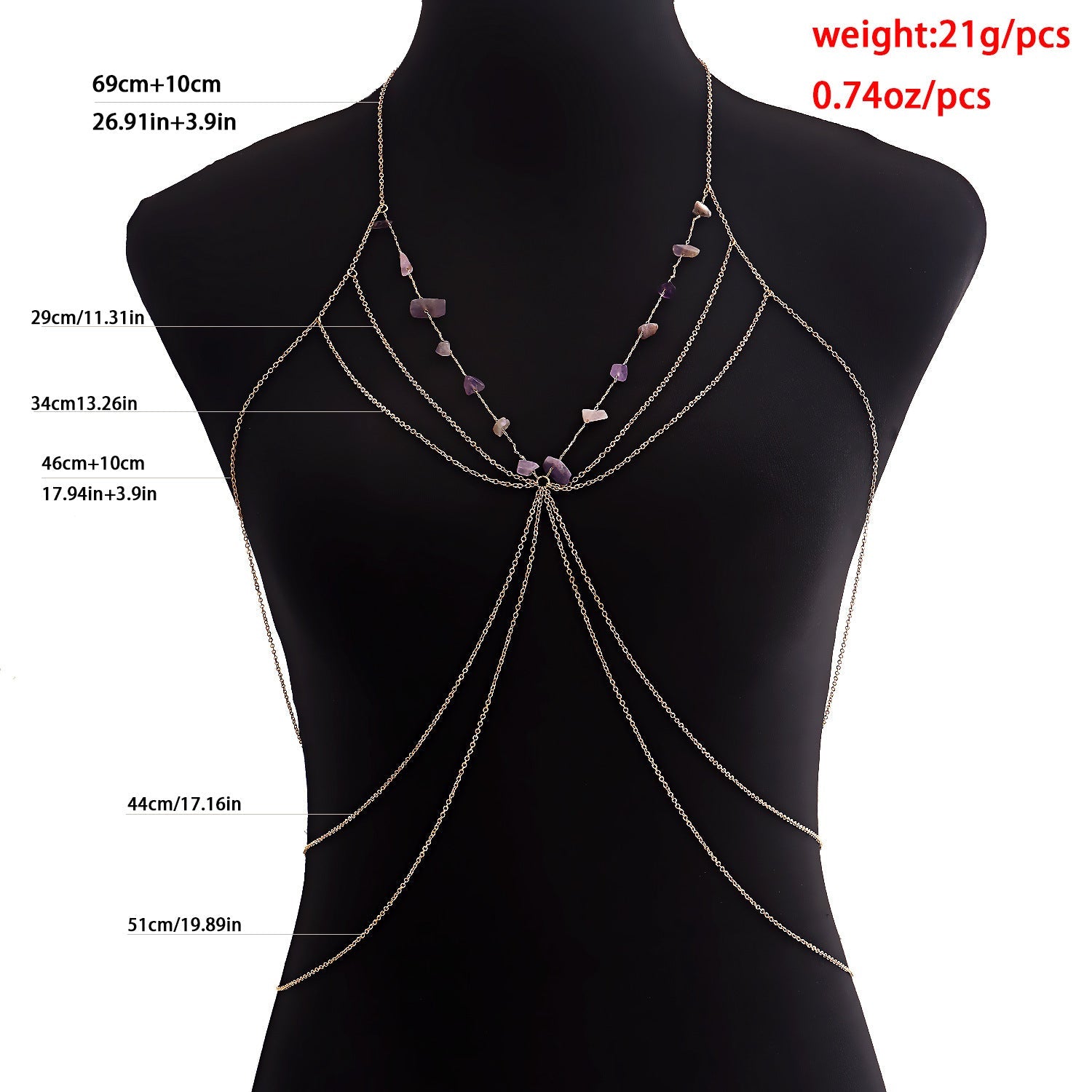 Stone Summer Body Jewelry Chain Beach Sexy Metal Chest Chain