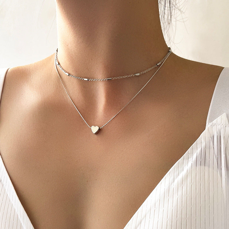 Lovely Style Necklaces 2 Layers Love Heart Multi-layer Chain Choker