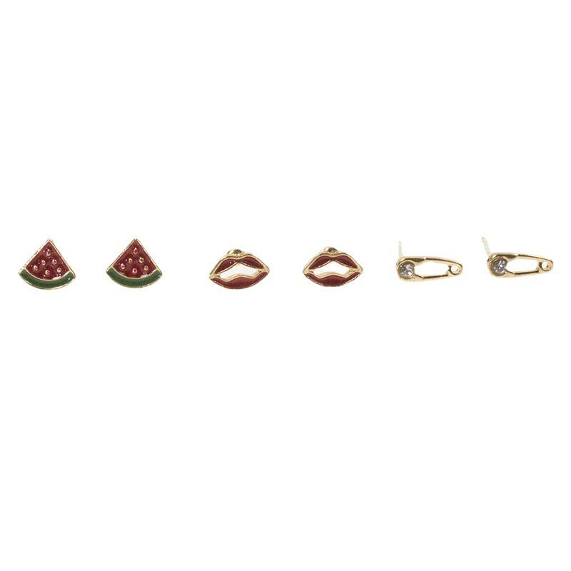 Paper clip watermelon stud earrings set