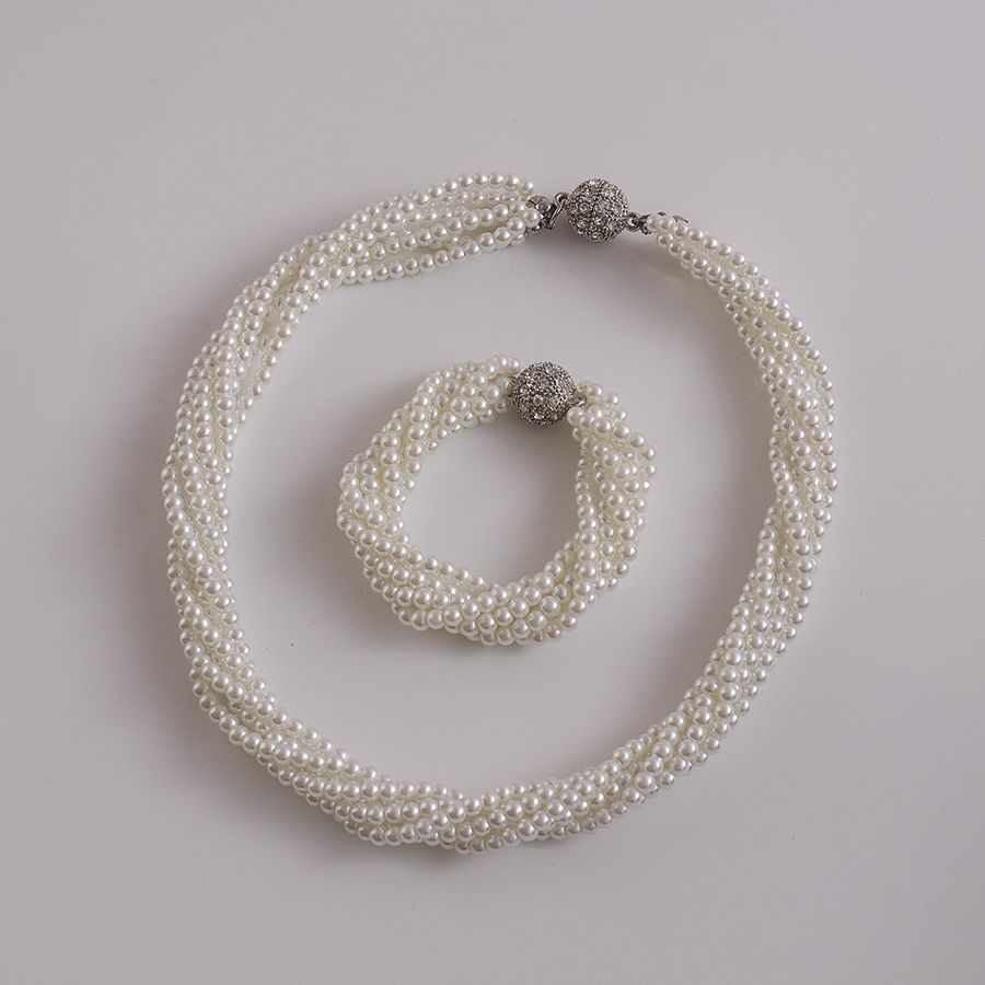 Twisted Multi Strand Glass Pearl Wedding Necklace