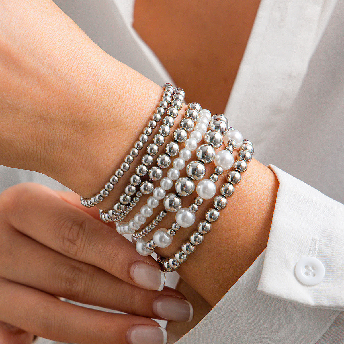 Pearl Beaded Elastic Bracelet Set