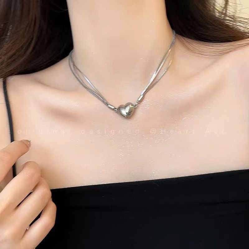 Three Layer Heart Pendant Necklace Fashion Jewelry Magnetic Love