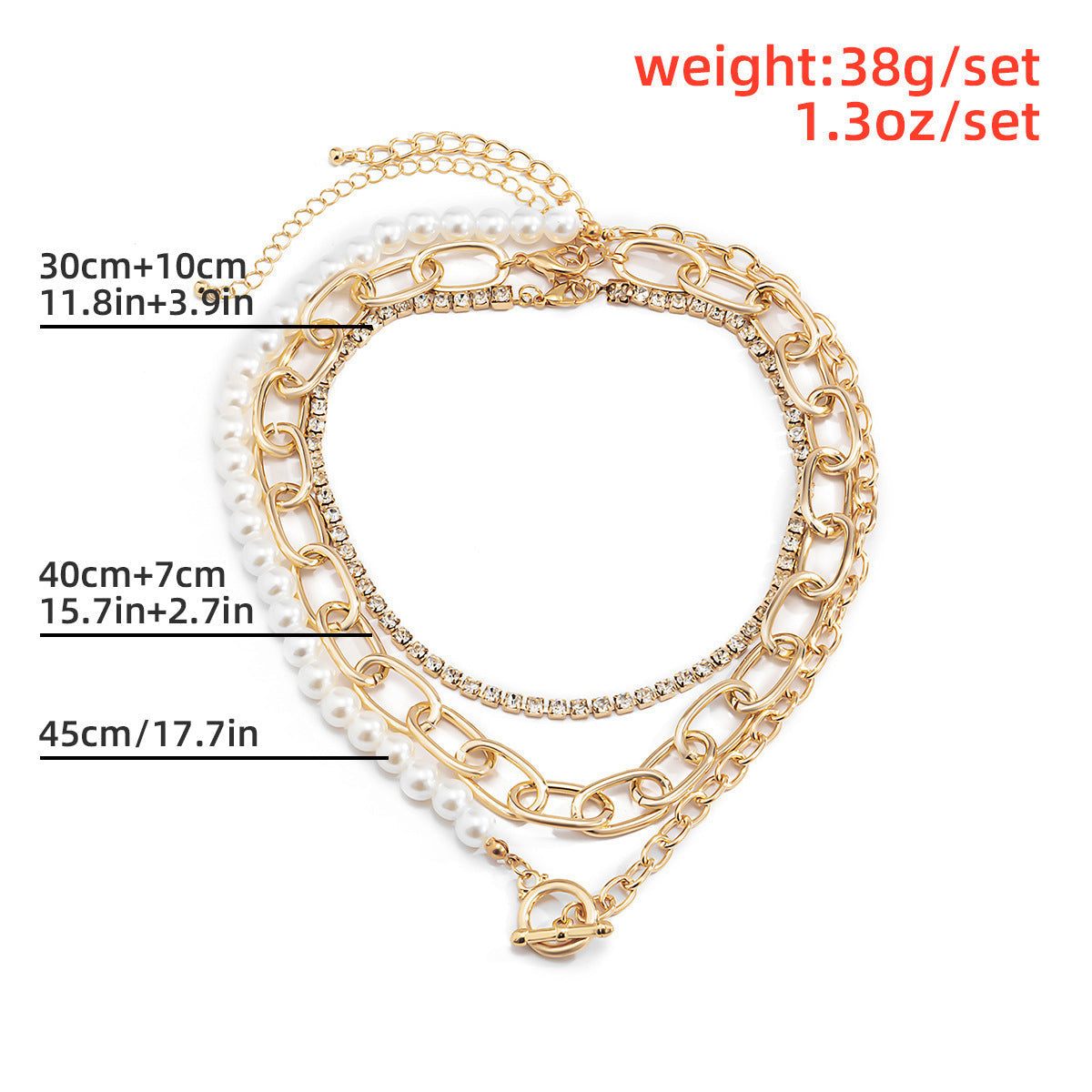Round Bead Chain Retro Baroque Imitation Pearl Geometric Necklace