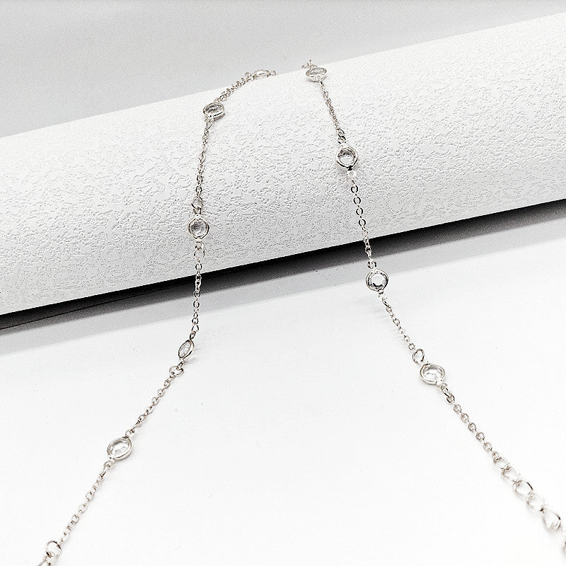 Lariat Layering Chain Crystal Stone Necklace