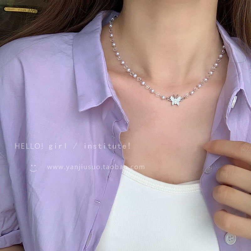 Pearl Butterfly Charm Necklaces