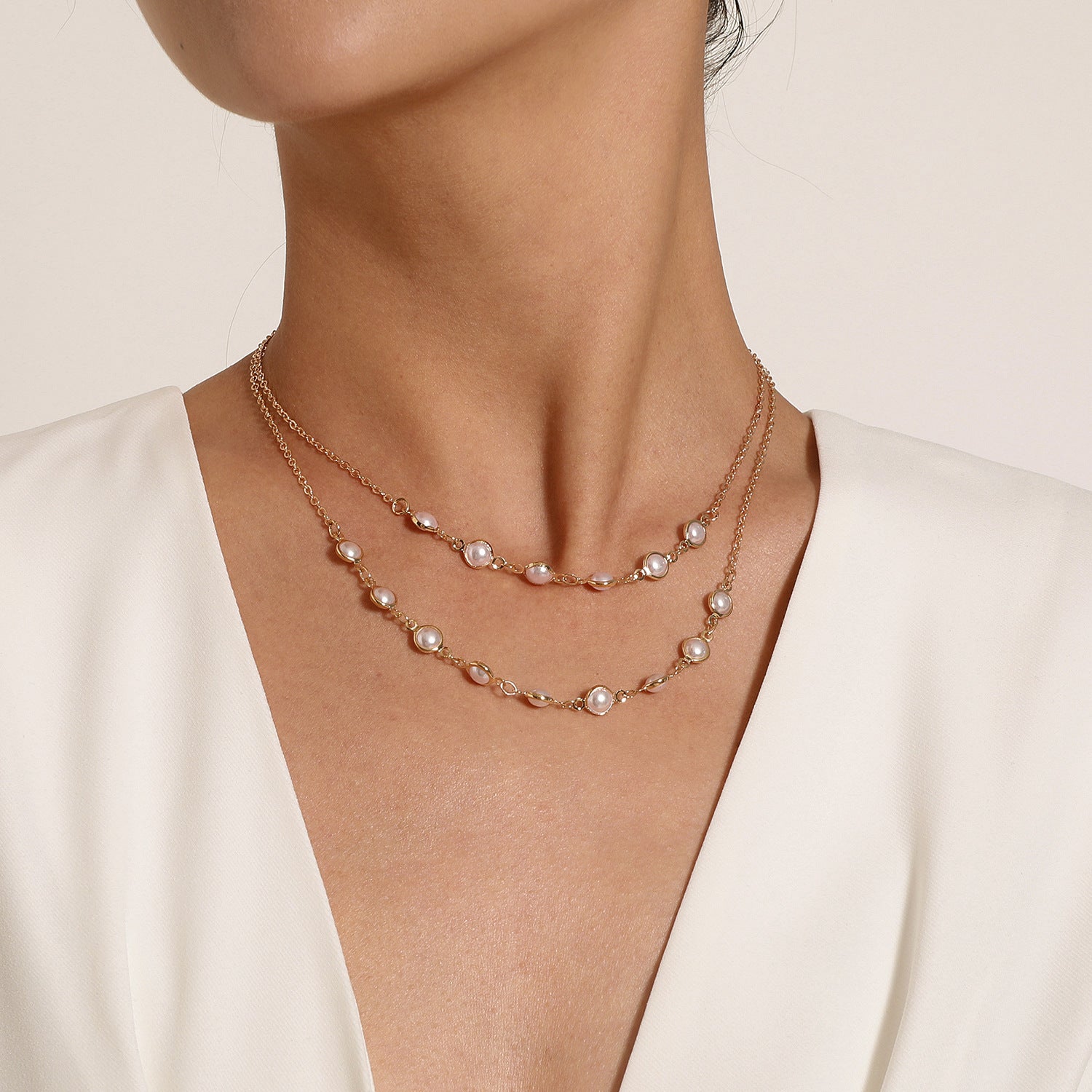 Double Layer Pearl Chain Necklace