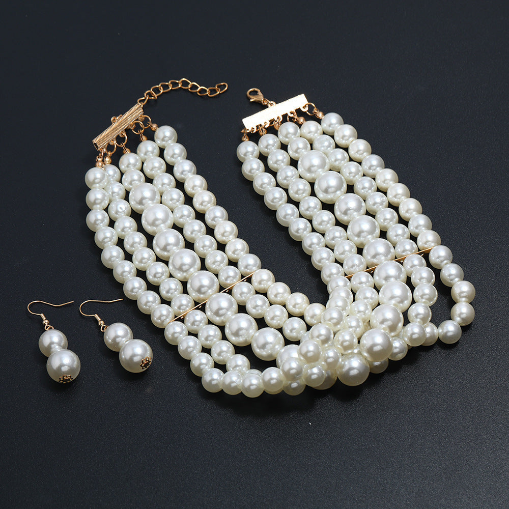 Pearl Multi Layer Jewelry Necklace Faux Pearl