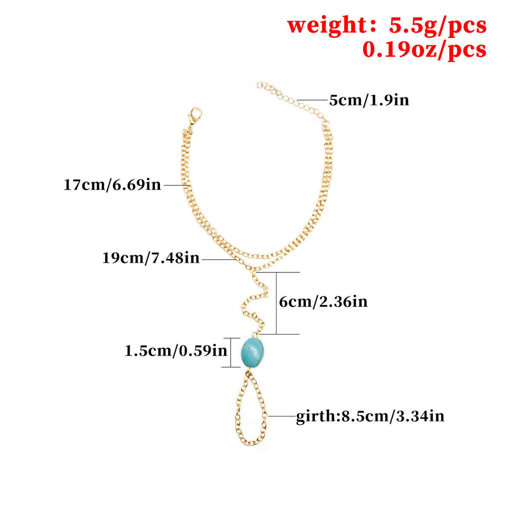 Turquoise Stone Beads Slave Finger Ring Bracelet
