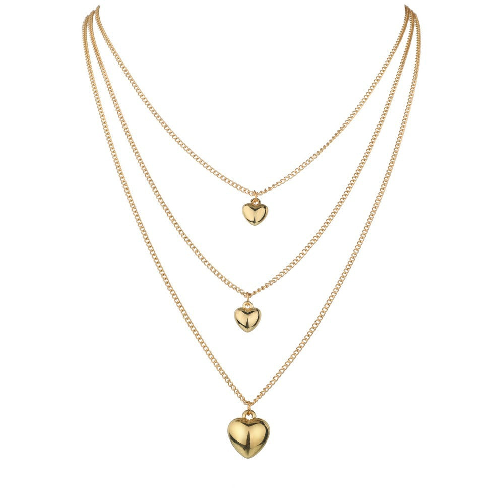 Multi Layers Chain Necklace Metallic Color Heart Pendant