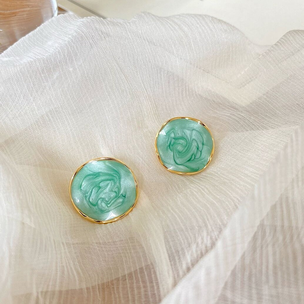Enamel Green Round Glazed Earrings