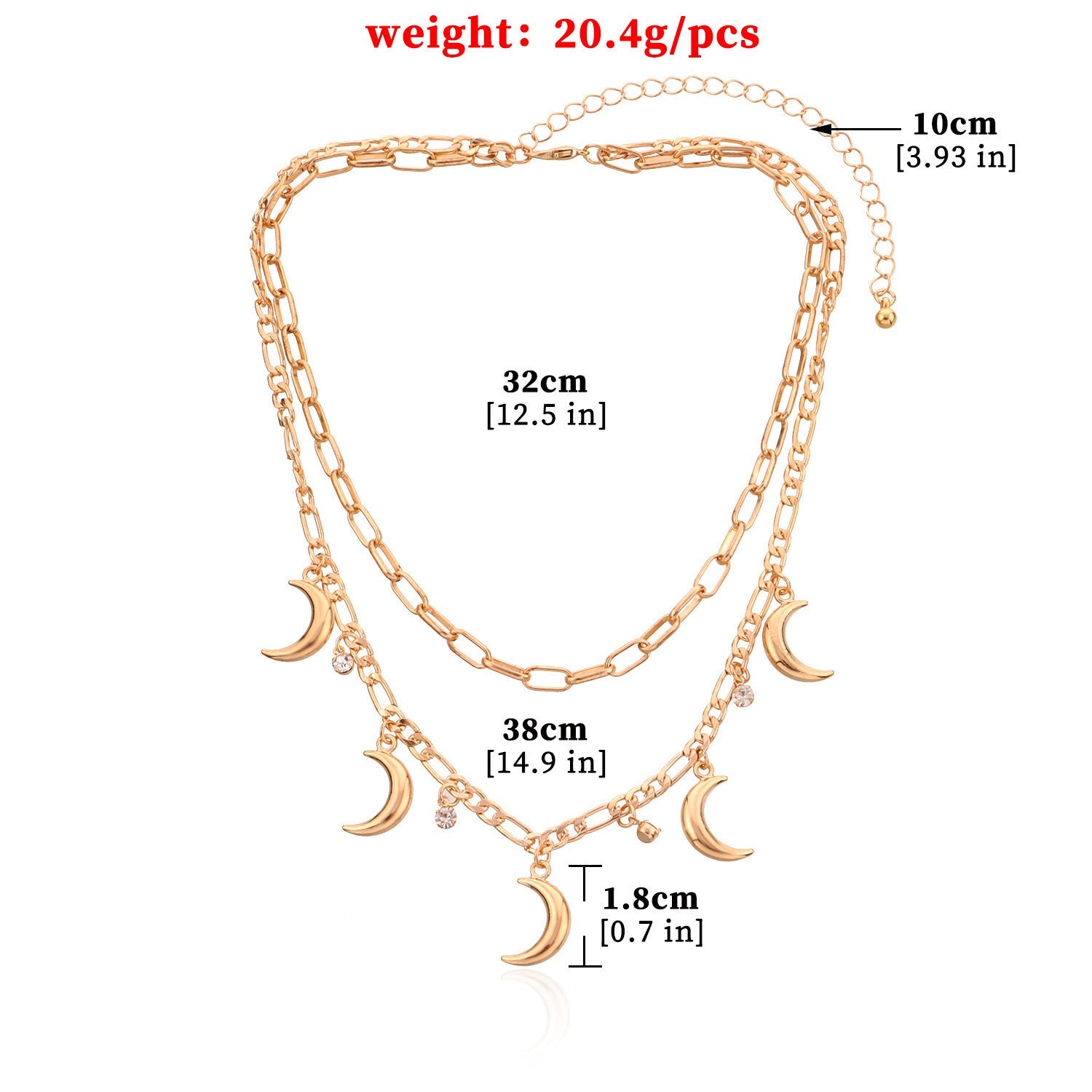 Vintage Jewelry Multi Moon Charm Layered Chain Necklace