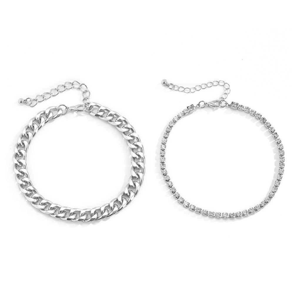 Cuban Tennis Chain Bracelet Anklet Set