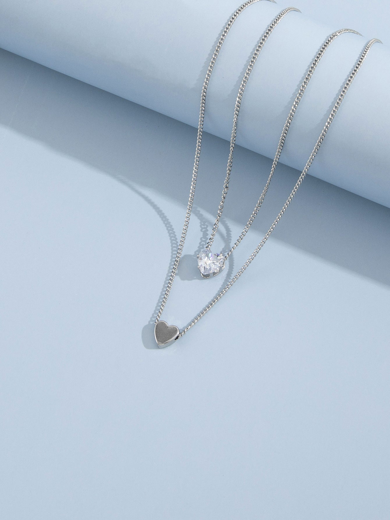 Pearl Heart Pendant Necklace Chain Choker Double Layer