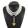 Bohemia Multilayer Long Pearl Chain Necklace Love Heart Pendant