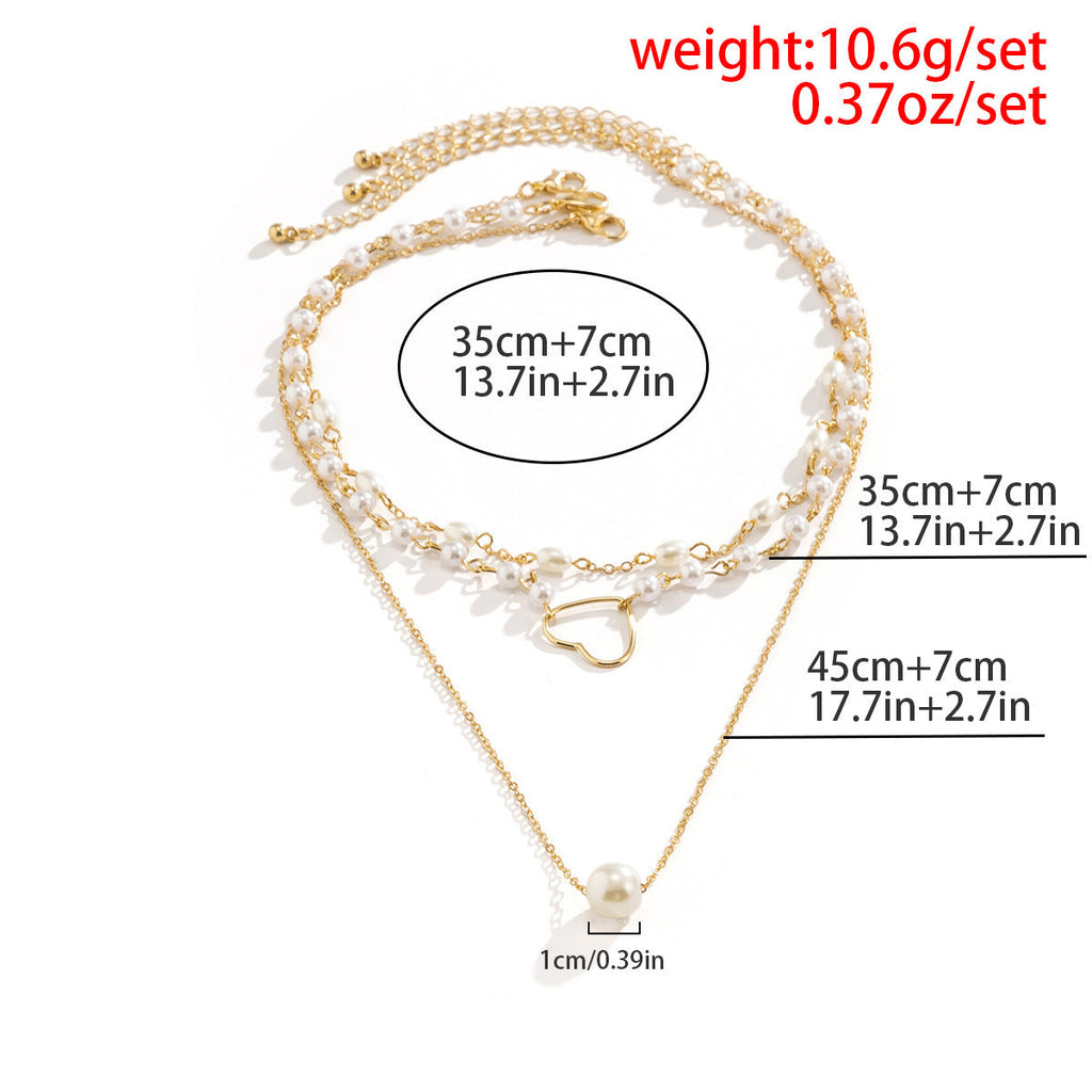 Geometric Beads Chain Twin Necklace Pearl Hollowed Out Love Necklace