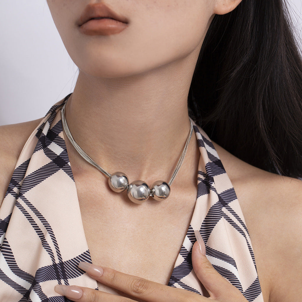 Classic Simple Gold Ball Pendant Choker Chain Necklace