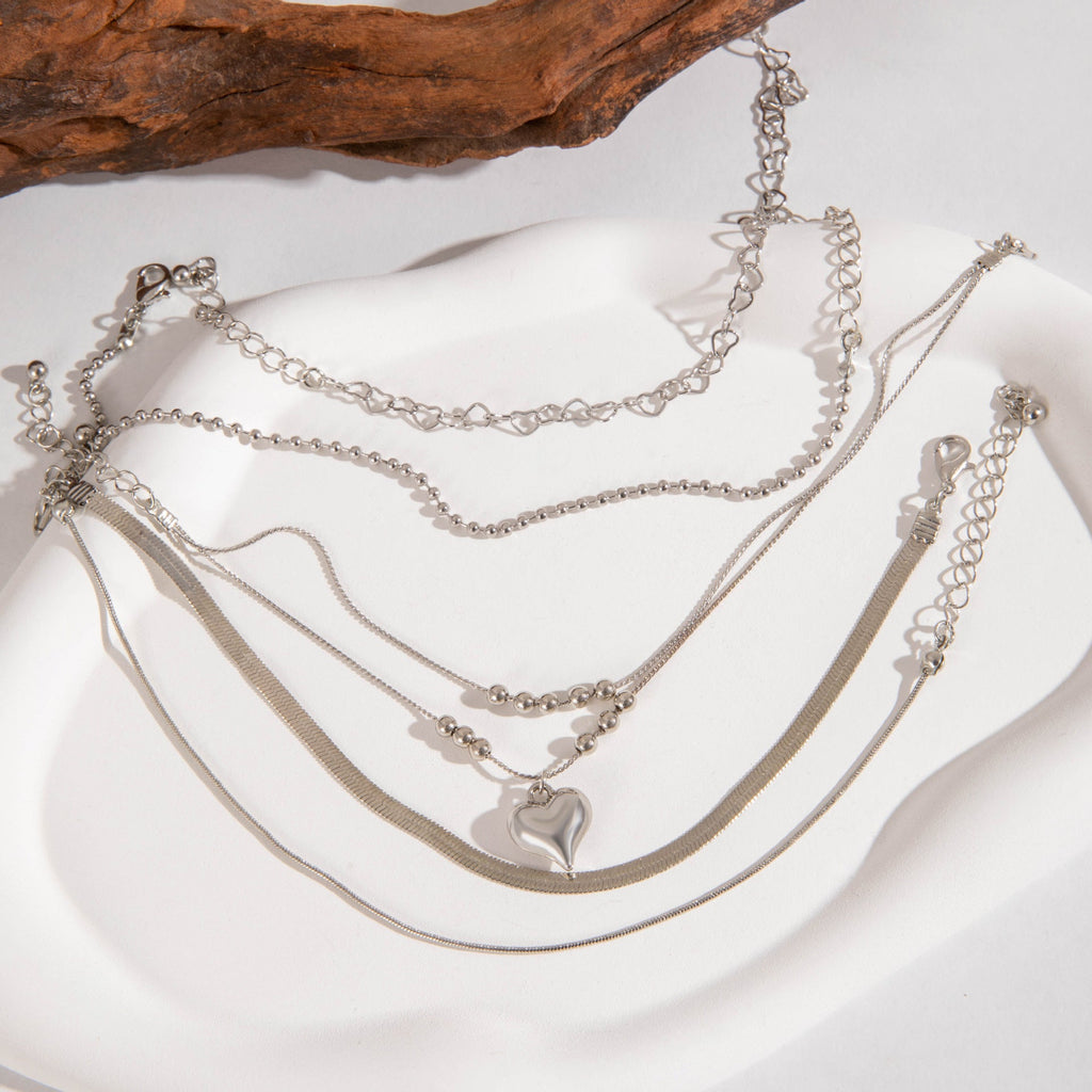 Heart Love Beaded Punk Chain Anklet Set