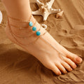 Retro Simple Layered Chain Turquoise Ankle Bracelet