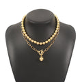 Hip Hop Beaded Set Necklace Geometric OT Buckle Short Ball Pendant Necklace