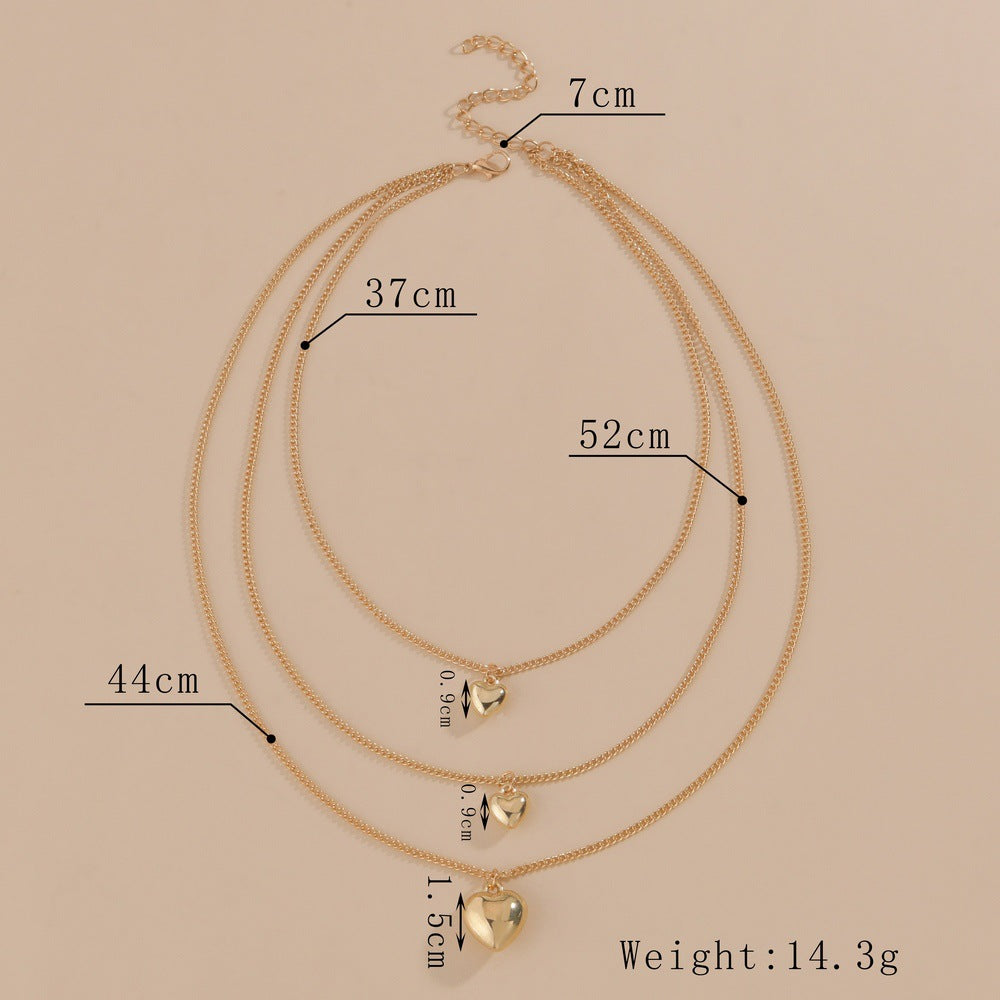 Multi Layers Chain Necklace Metallic Color Heart Pendant