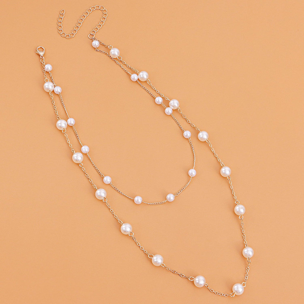 Elegant White Pearl Chain Necklace Women Collar