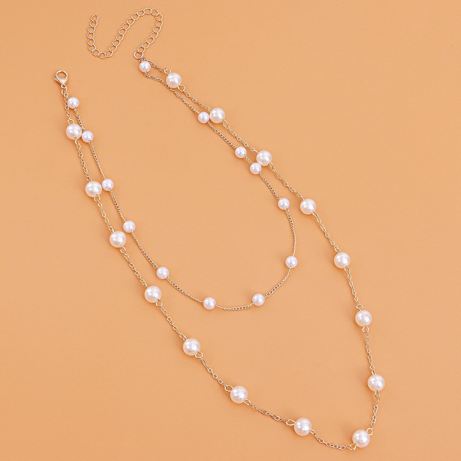 Elegant White Pearl Chain Necklace Women Collar
