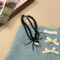 Black Ribbon Bow Heart Pendant Necklace for Women