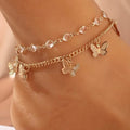 Rhinestone butterfly Pendant Double Layer Anklet Jewelry