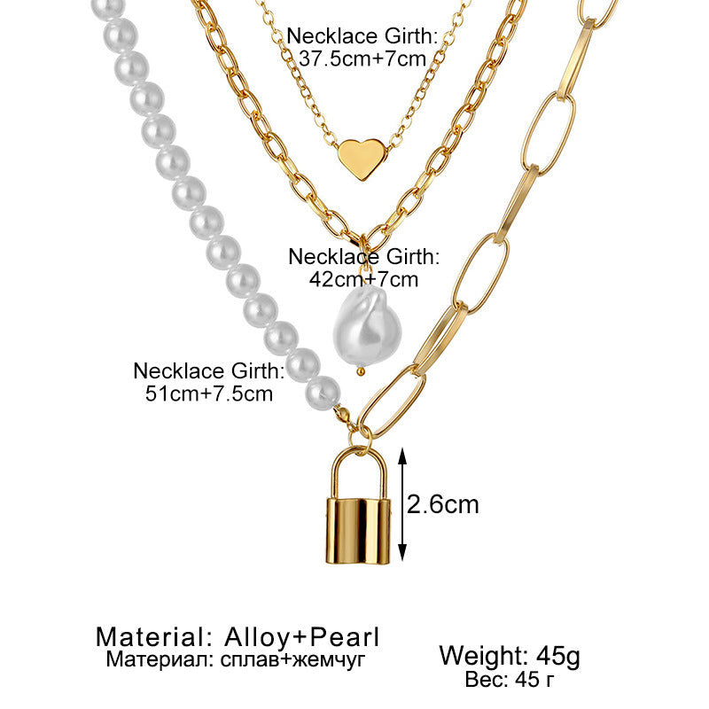 Heart Star Charm Paperclip Chain Choker Necklace Layered Lock Pendant