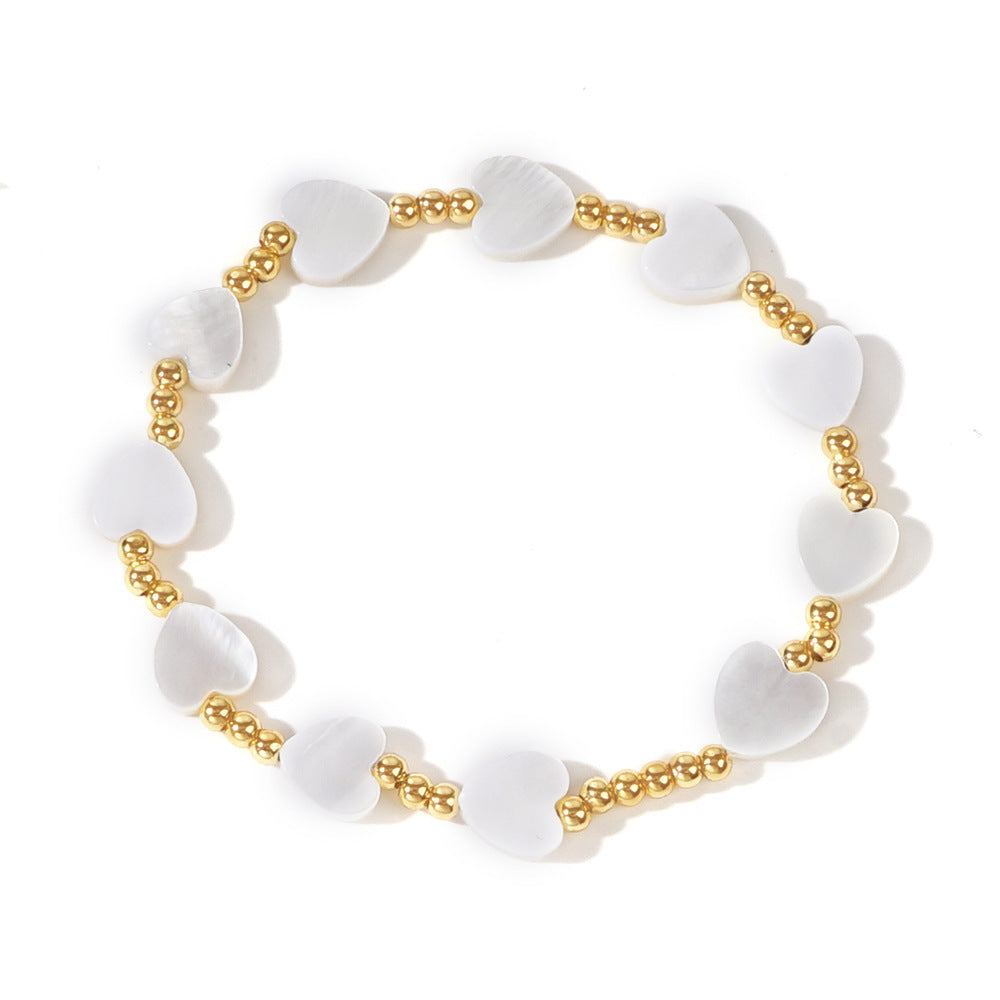 Bohemian Peach Shell Heart Bracelet