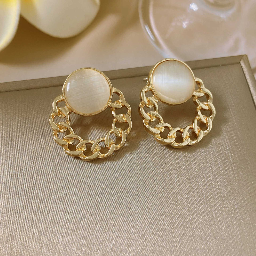Opal Round Geometric Earrings