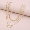 Multi Layers Metallic Chain Hollow Heart Pendant Necklace