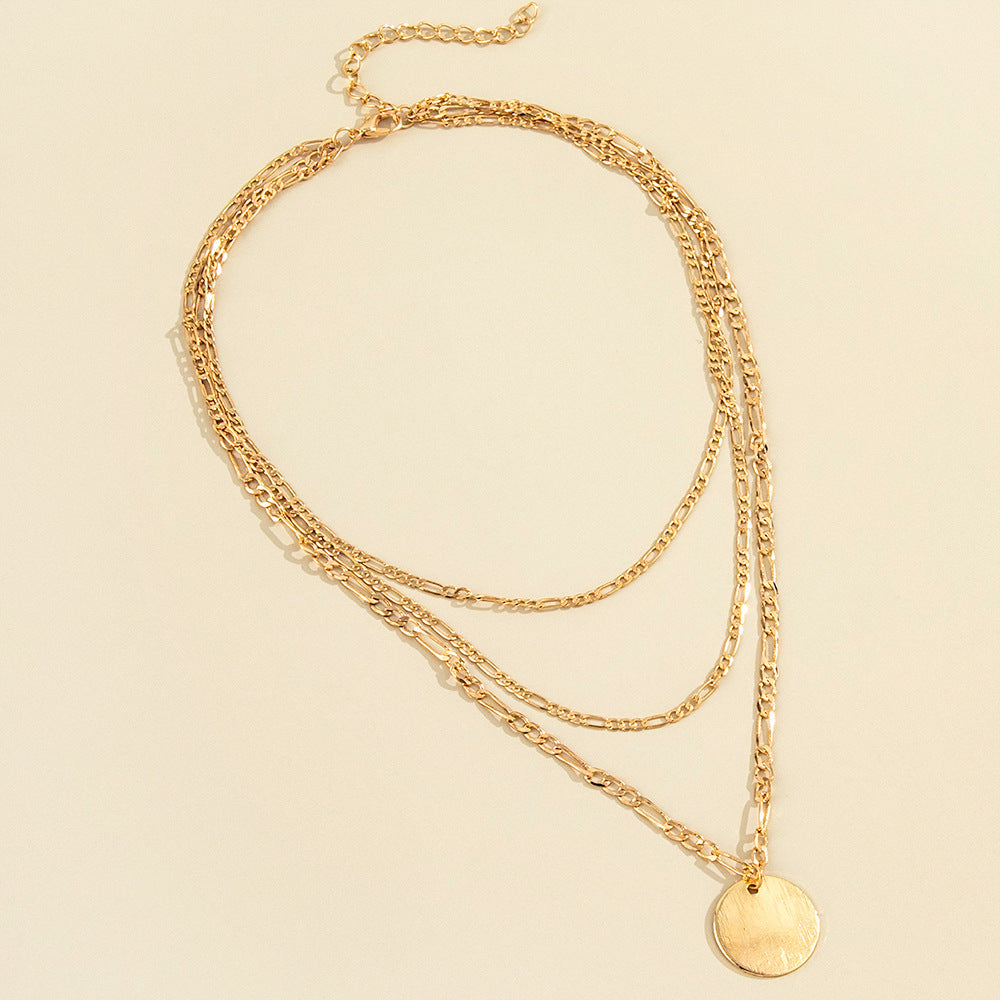 Vintage Layered Choker Necklace Geometric Round Pendant Necklace