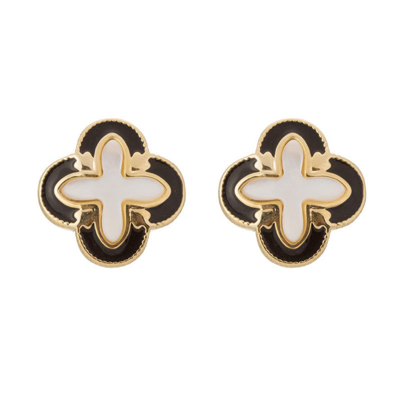 Women Four-Leaf Clover Black Enamel Earring