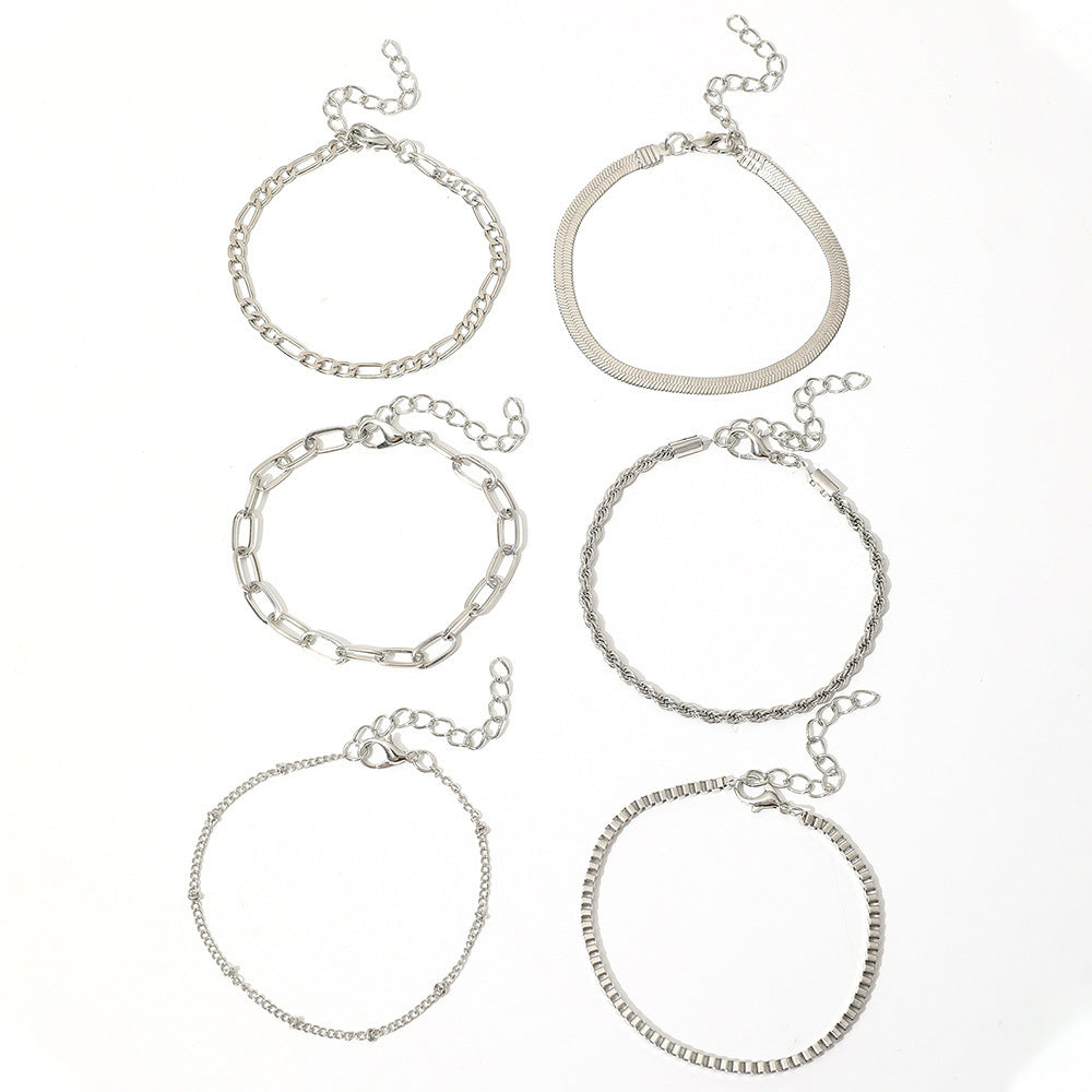 Simple 6pcs Metal Chain Bracelet Set